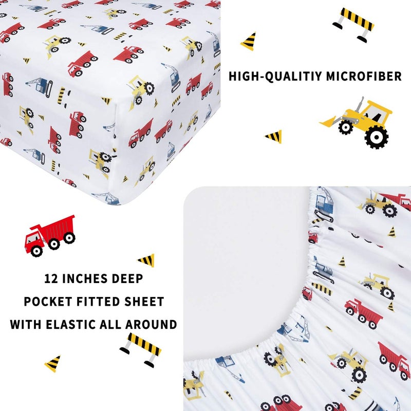 softan طقم ملاءات سرير سوفتان للأطفال، حجم توأم، 3 قطع، ميكروفايبر، تصميم شاحنات، جيب عميق - Image 5